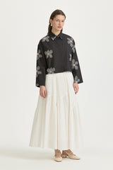 Embroidered Cotton Crop Shirt - Black