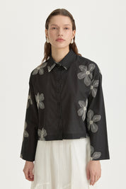 Embroidered Cotton Crop Shirt - Black