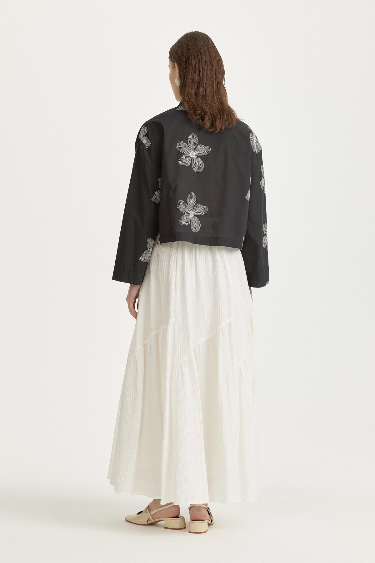 Embroidered Cotton Crop Shirt - Black