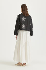 Embroidered Cotton Crop Shirt - Black