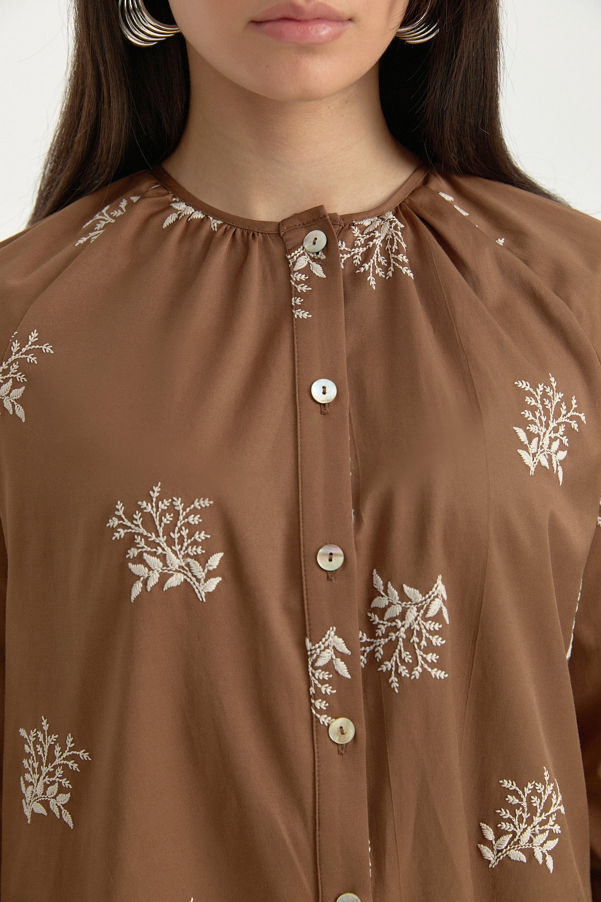 Embroidered Cotton Shirt - Light Brown