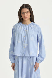 Embroidered Cotton Shirt - Light Blue
