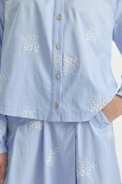 Embroidered Cotton Shirt - Light Blue