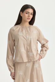 Embroidered Cotton Shirt - Beige