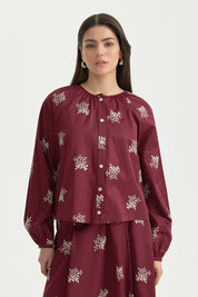 Embroidered Cotton Shirt - Burgundy