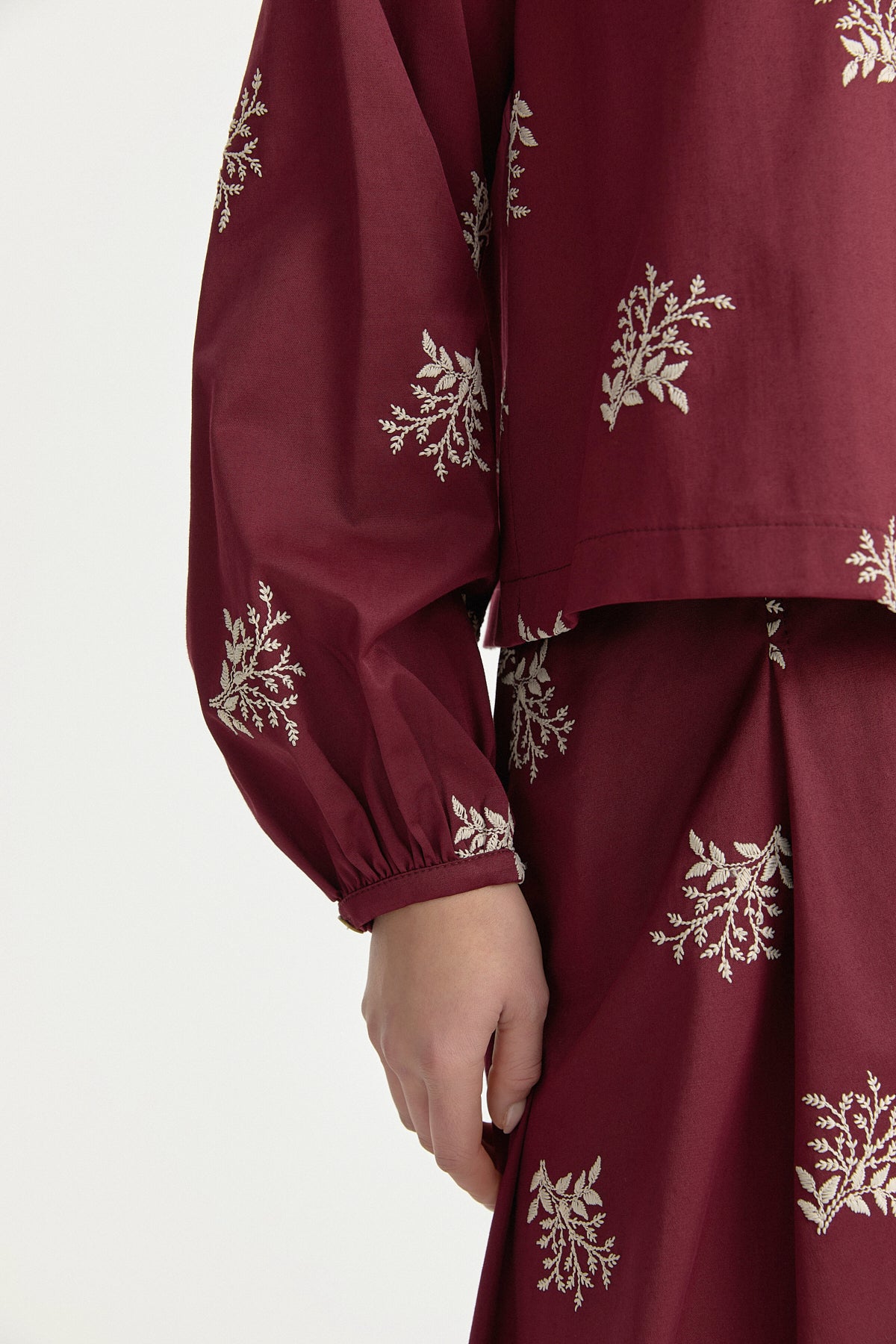 Embroidered Cotton Shirt - Burgundy