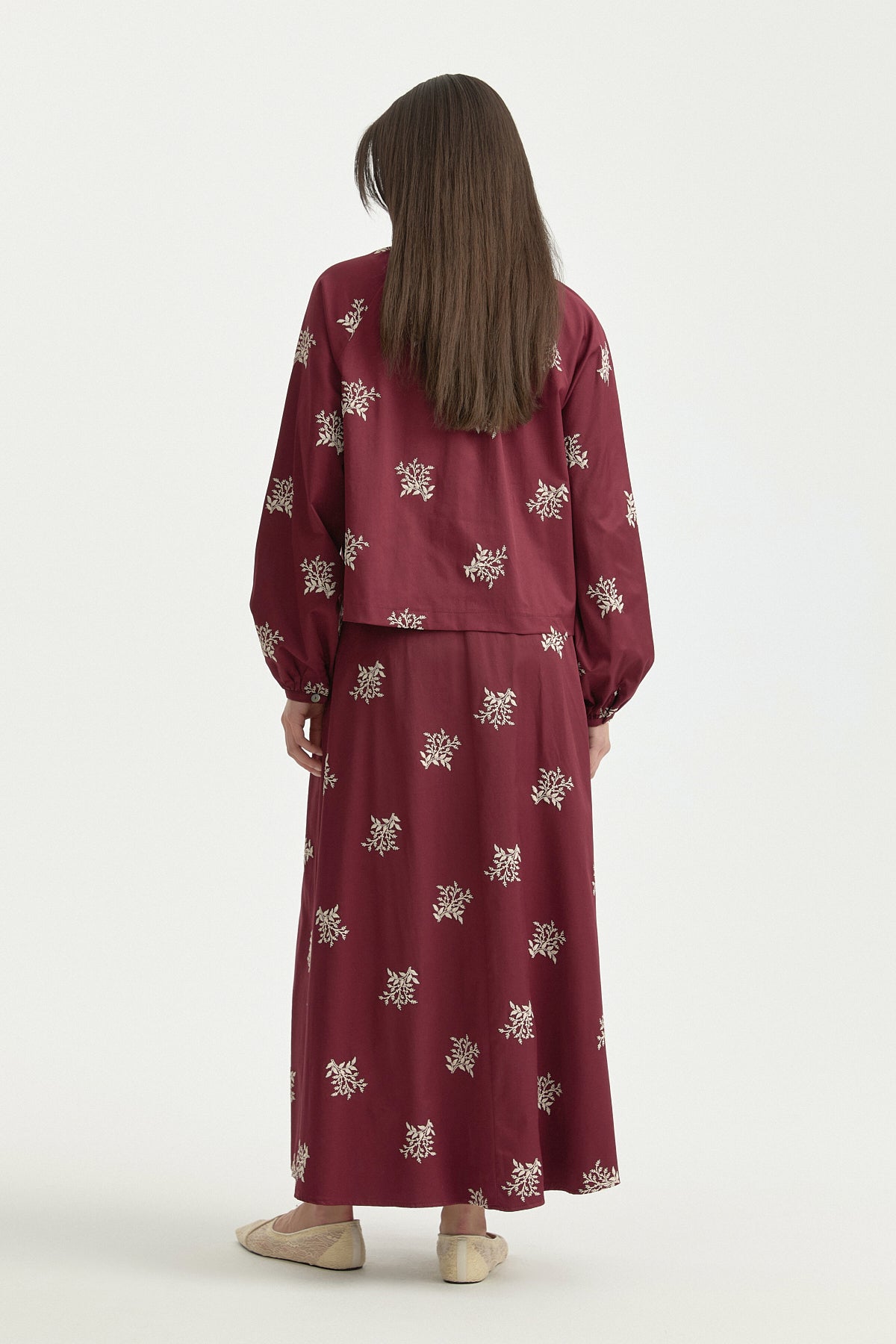 Embroidered Cotton Shirt - Burgundy