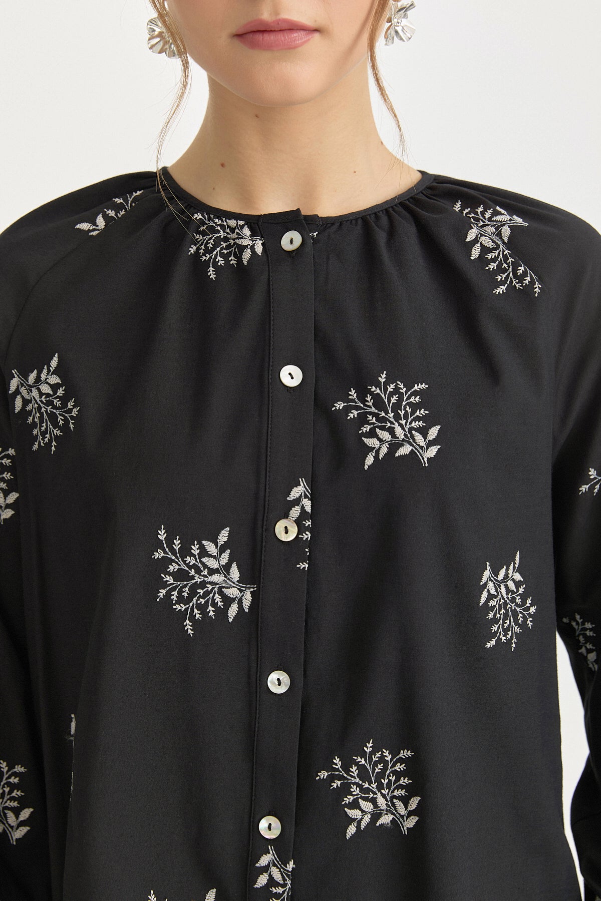 Embroidered Cotton Shirt - Black