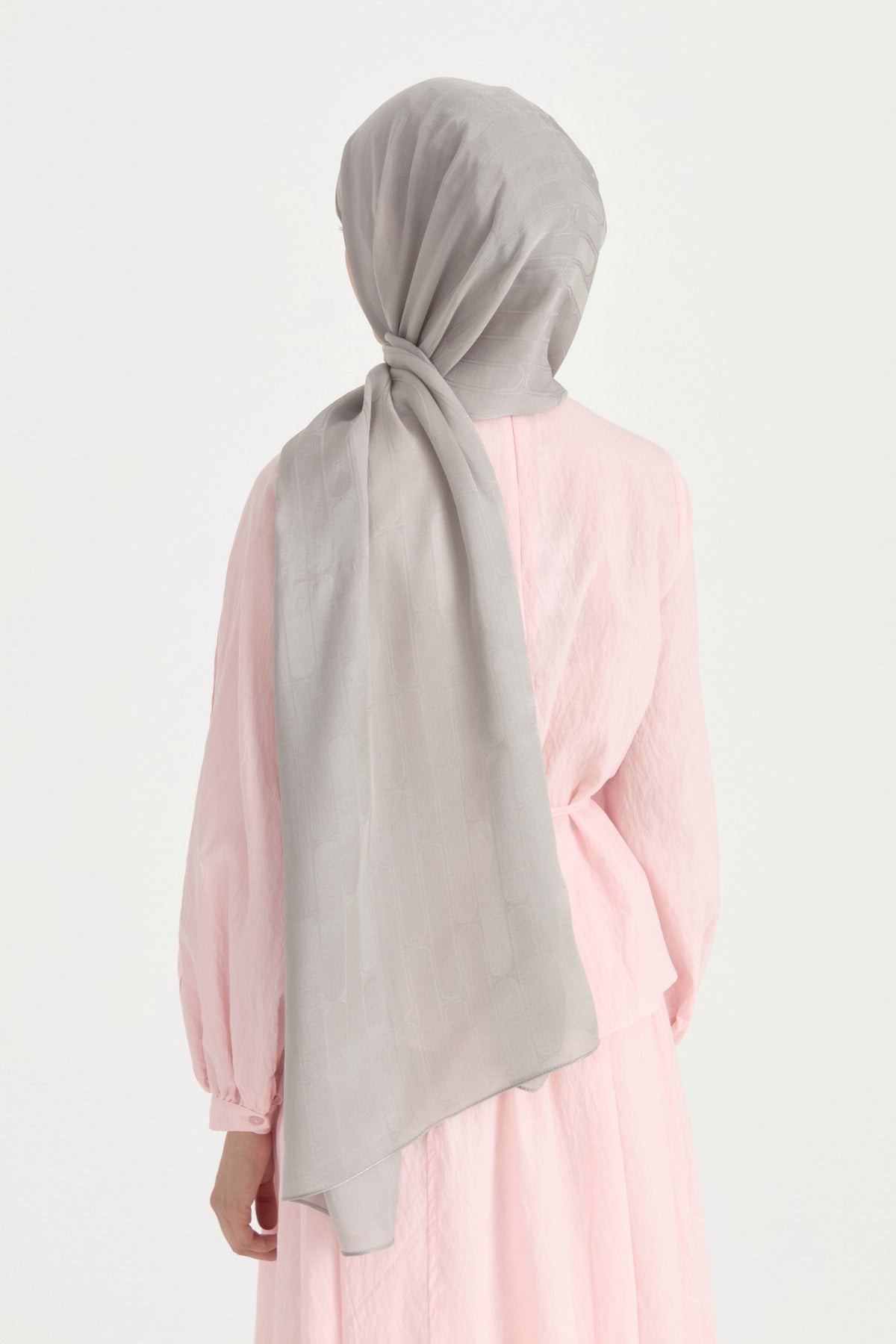 Nara Silky Natural Jacquard Shawl - Silver