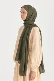 Nara Silky Natural Jacquard Shawl - Dark Green