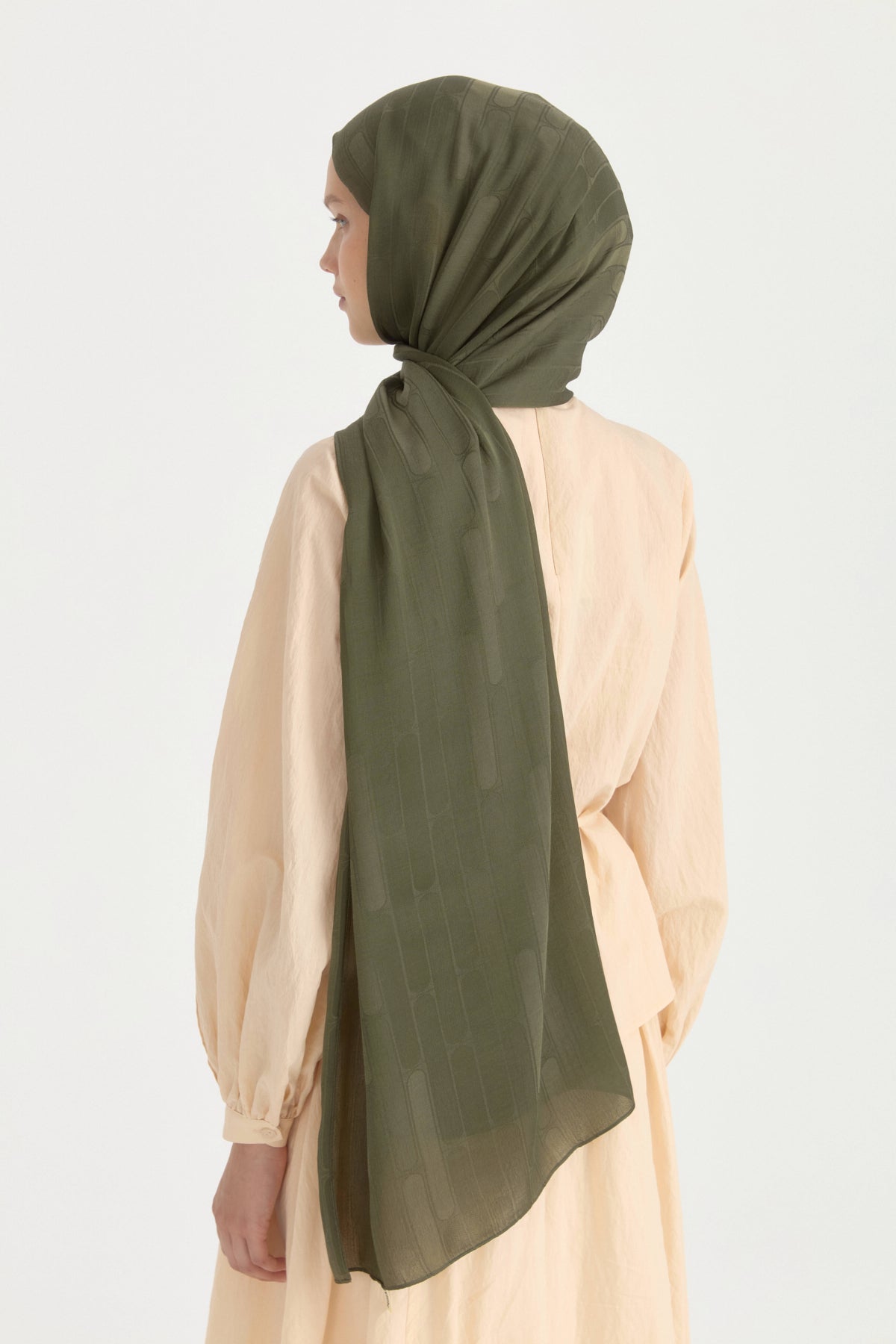 Nara Silky Natural Jacquard Shawl - Dark Green