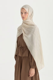 Nara Silky Natural Jacquard Shawl - Stone