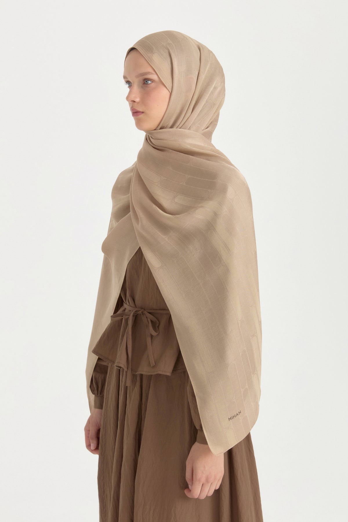 Nara Silky Natural Jacquard Shawl - Mink