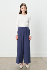 Wide-Leg Tencel Modal Trousers with Ribbed Detail - Indigo