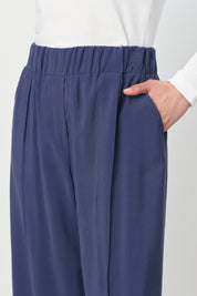 Wide-Leg Tencel Modal Trousers with Ribbed Detail - Indigo
