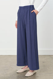 Wide-Leg Tencel Modal Trousers with Ribbed Detail - Indigo