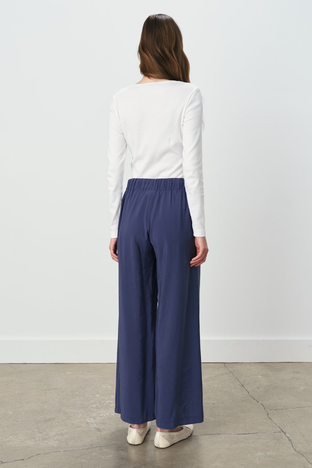 Wide-Leg Tencel Modal Trousers with Ribbed Detail - Indigo