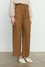 Ribbed Wide Leg Tencel Trousers - Light Brown
