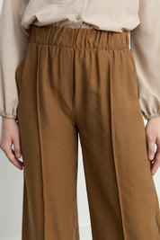 Ribbed Wide Leg Tencel Trousers - Light Brown