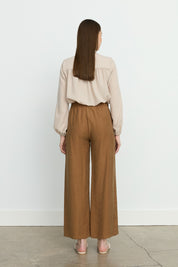 Ribbed Wide Leg Tencel Trousers - Light Brown