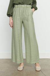Ribbed Wide Leg Tencel Trousers - Sage