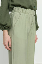 Ribbed Wide Leg Tencel Trousers - Sage