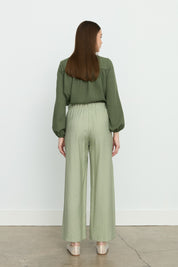 Ribbed Wide Leg Tencel Trousers - Sage