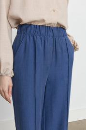 Nervür Detaylı Bol Paça Tencel Pantolon - İndigo