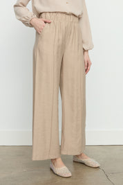 Ribbed Detail Wide-Leg Tencel Pants - Sand
