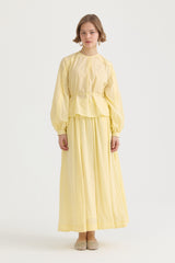 Ribbed Cotton Skirt Blouse Set - Yellow