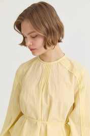 Ribbed Cotton Skirt Blouse Set - Yellow