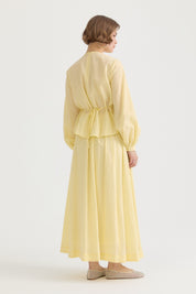 Ribbed Cotton Skirt Blouse Set - Yellow