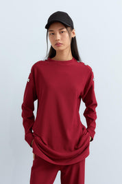 Pants and Tunic Set with Snap Button Detail on Shoulders - Burgundy