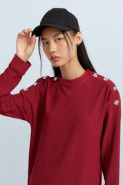 Pants and Tunic Set with Snap Button Detail on Shoulders - Burgundy