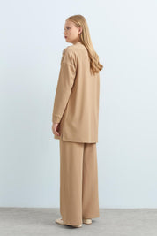 Tunic and Pants Set with Snap Button Detail on Shoulders - Camel