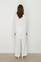 Embroidered Shoulder Poplin Cotton Tunic - White