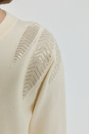 Shoulder Embellished Short Knit Cardigan - Ecru