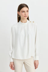 Stylish Blouse with Shoulder Buttons - Ecru