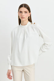 Stylish Blouse with Shoulder Buttons - Ecru