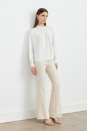 Stylish Blouse with Shoulder Buttons - Ecru