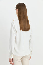 Stylish Blouse with Shoulder Buttons - Ecru
