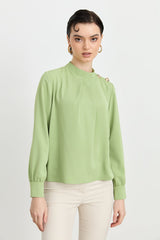 Elegant Blouse with Buttoned Shoulders - Pistachio Green