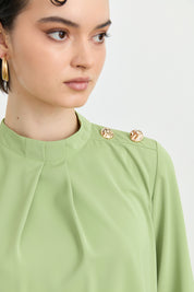 Elegant Blouse with Buttoned Shoulders - Pistachio Green