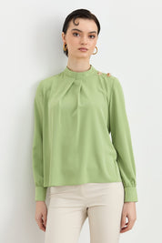 Elegant Blouse with Buttoned Shoulders - Pistachio Green