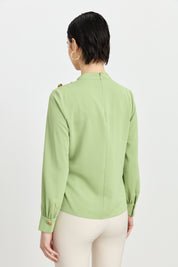 Elegant Blouse with Buttoned Shoulders - Pistachio Green