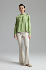 Elegant Blouse with Buttoned Shoulders - Pistachio Green