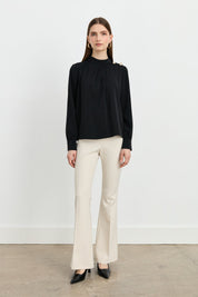 Elegant Blouse with Buttoned Shoulders - Black
