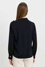 Elegant Blouse with Buttoned Shoulders - Black