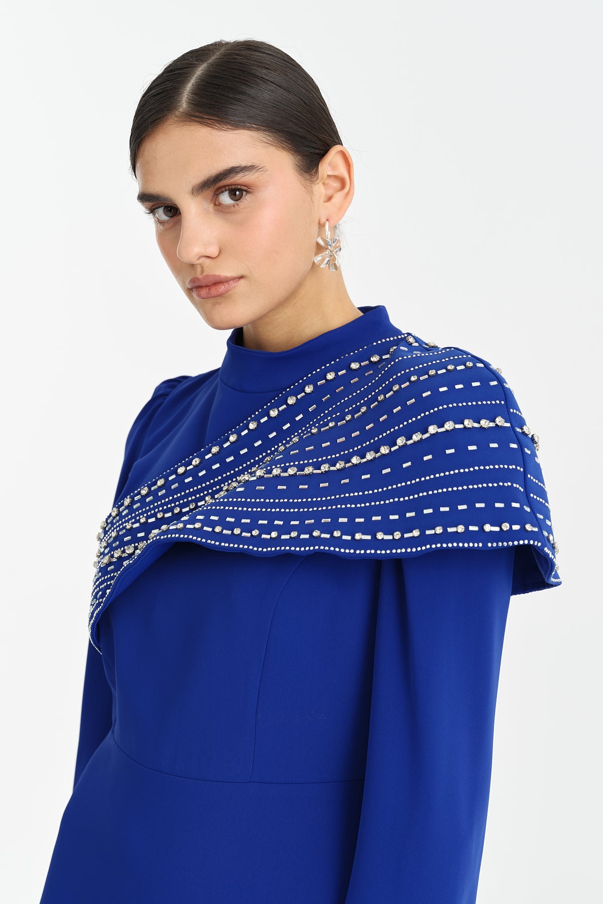 Omzu Parlak Taş Detaylı Abiye - Saks