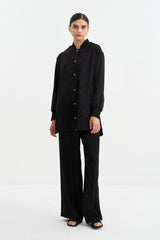 Shoulder Stone Jacquard Trouser Tunic Set - Black